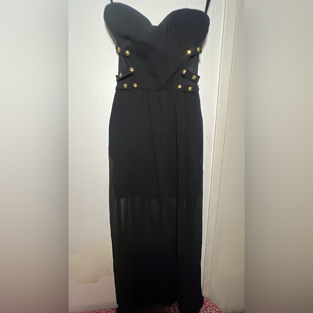 Frederick's of Hollywood Black Maxi Dress with Gold Accents
